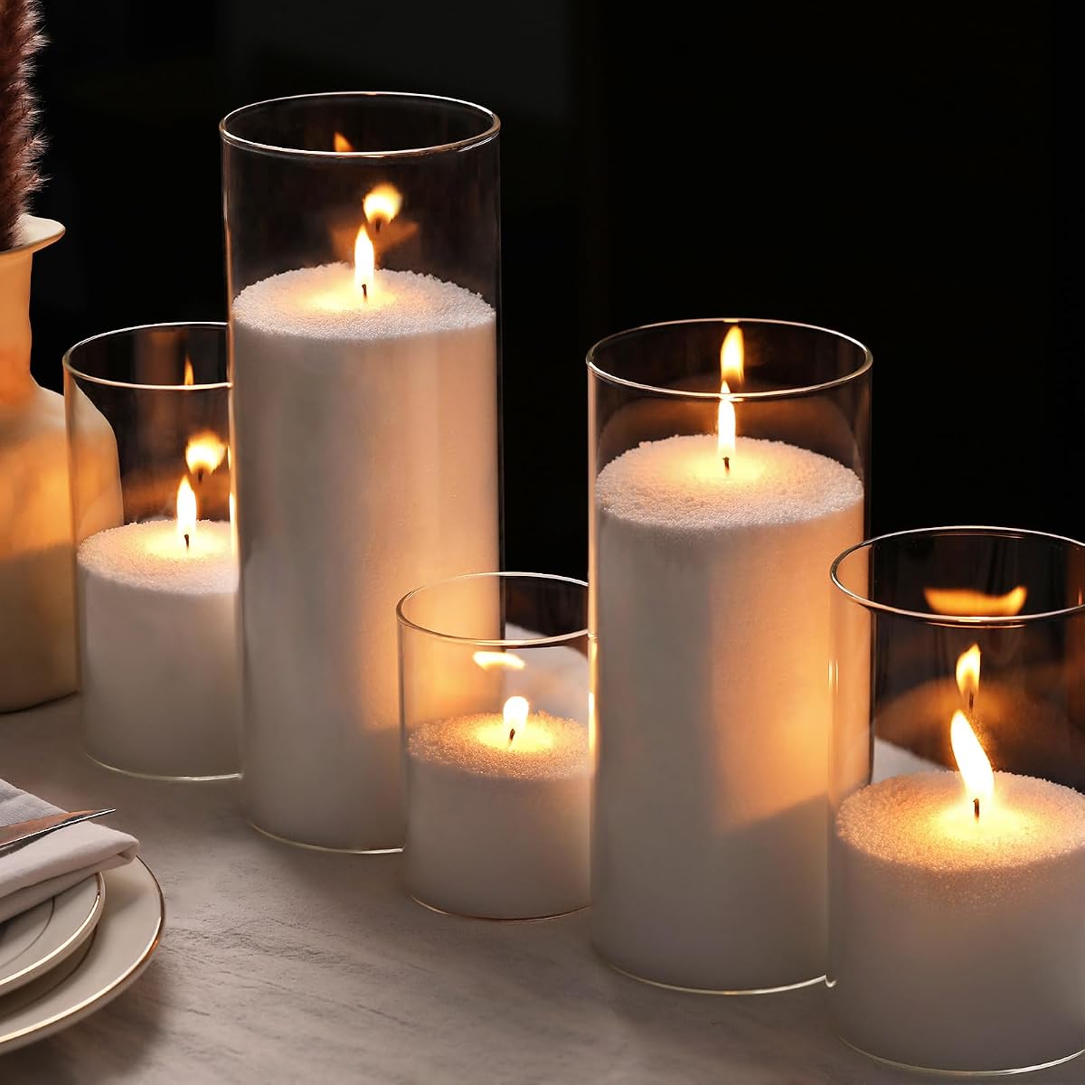LAMORGIFT 8LB Pearled Candle Sand with 50 Wicks, White Candle Beads