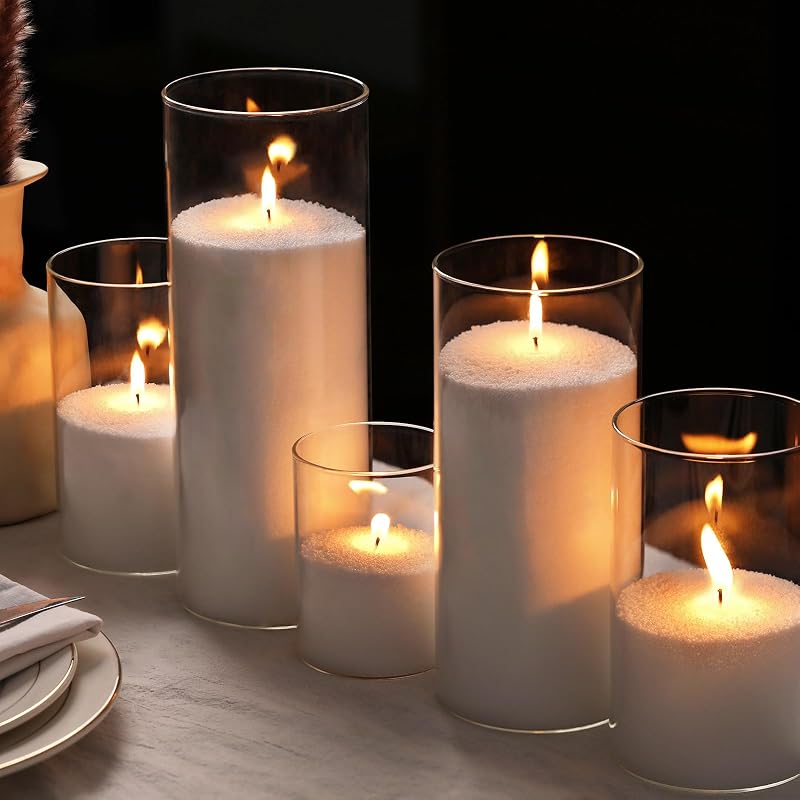 LAMORGIFT 8LB Pearled Candle Sand with 50 Wicks, White Candle Beads