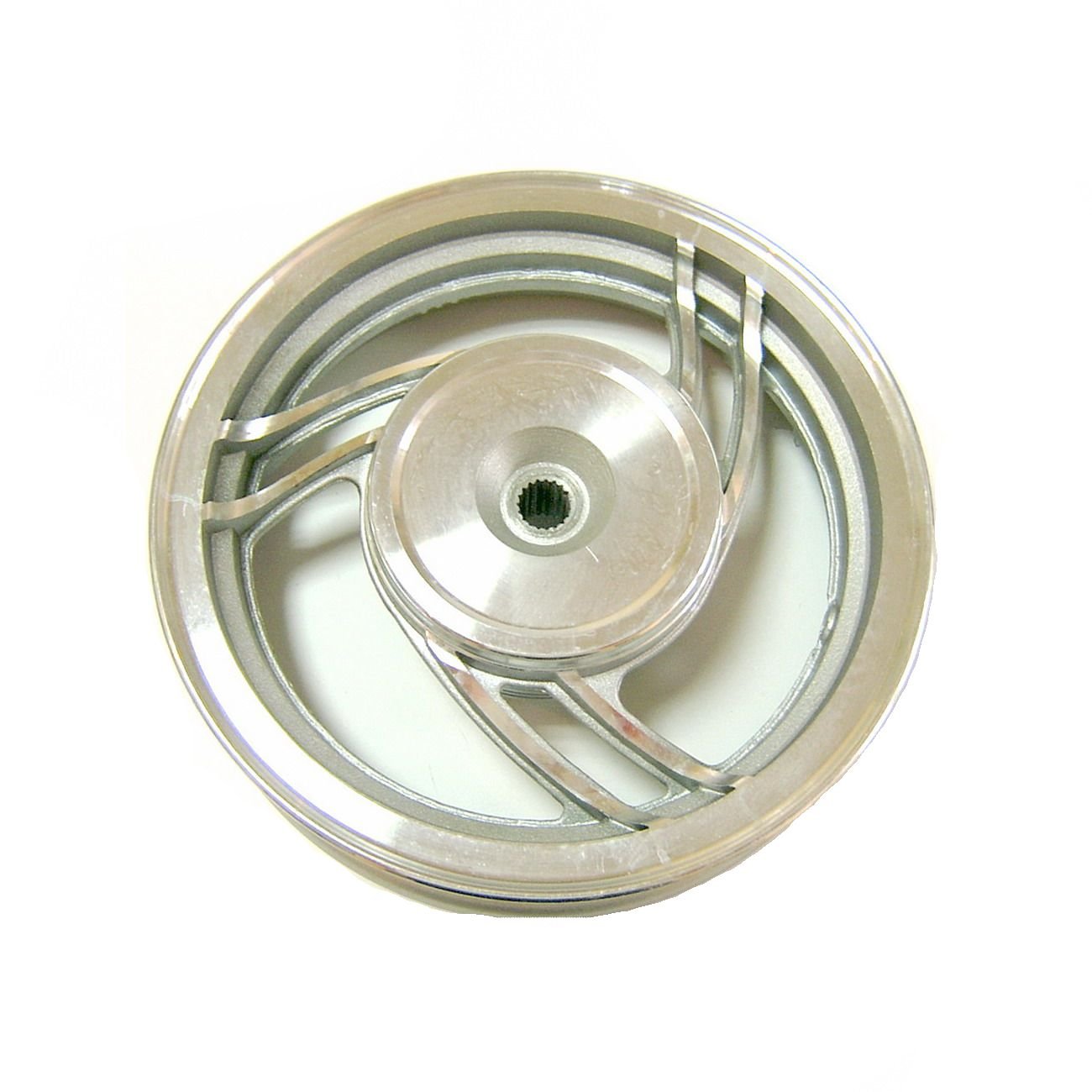 ALU FELGE CHINA ROLLER HINTEN in 2.15 x 10 im 3-Speichen Design (Trommelbremse) für BAOTIAN BT49QT BT50QT Benzhou City Star YY50QT AGM GMX 50 JINLIN JL50QT JINAN QINGQI QM50QT REX RS CHINA ROLLER GY6