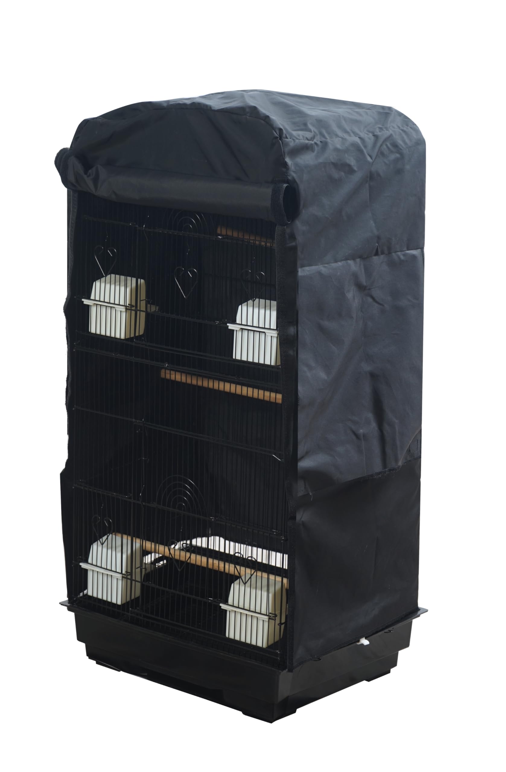 Pet's Solution - Gabbia Uccellini Accessoriata con Tetto Apribile, Mangiatoie, Posatoi, Trespolo Esterno, Altalena, Vassoio Estraibile e Varie Aperture - Nera, 47x36x102h cm (Con Copertura)