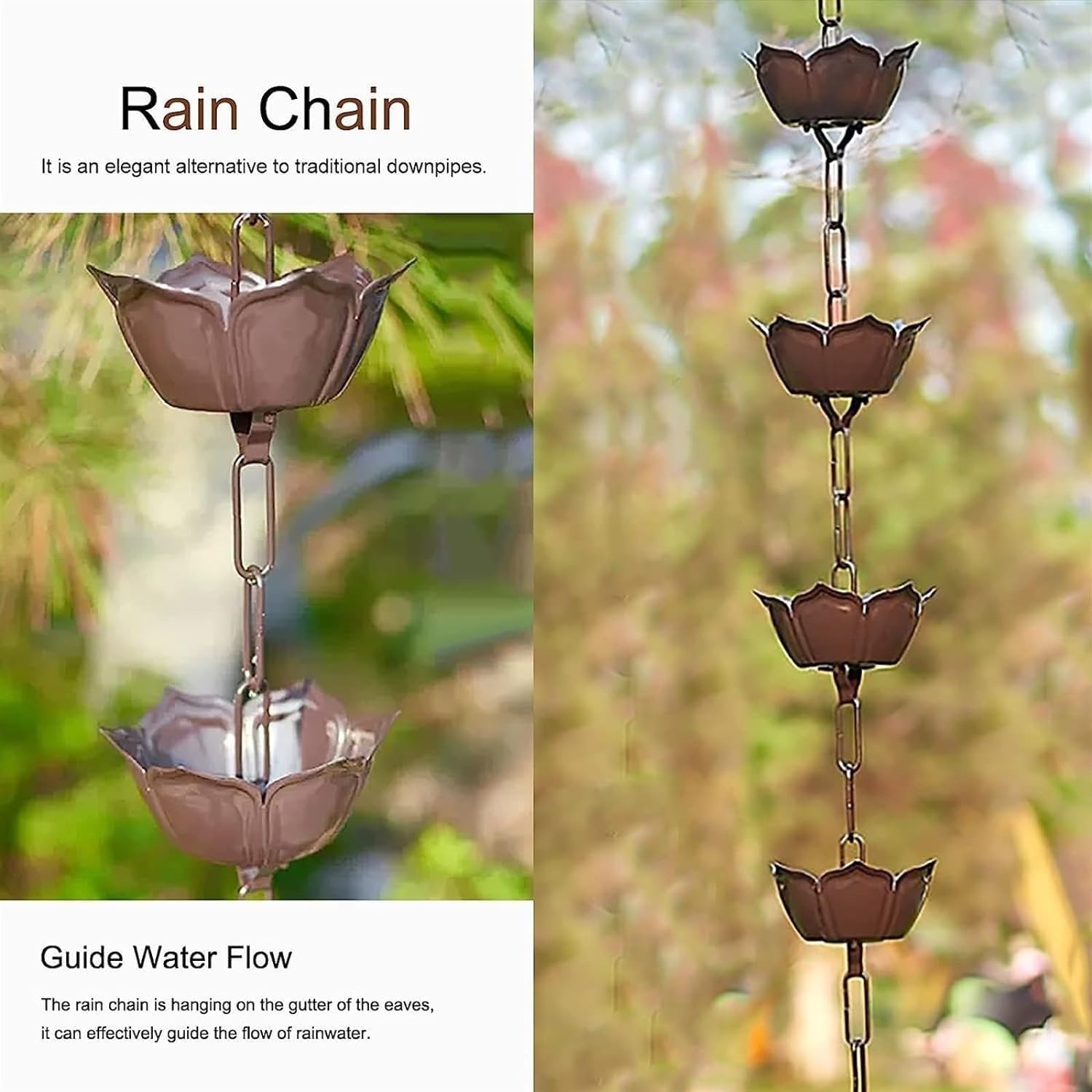 Rain Chain Aluminium, Outdoor Garden Decorative Chain for Roof Gutter Downpipe(Style 2,5m/16ft)