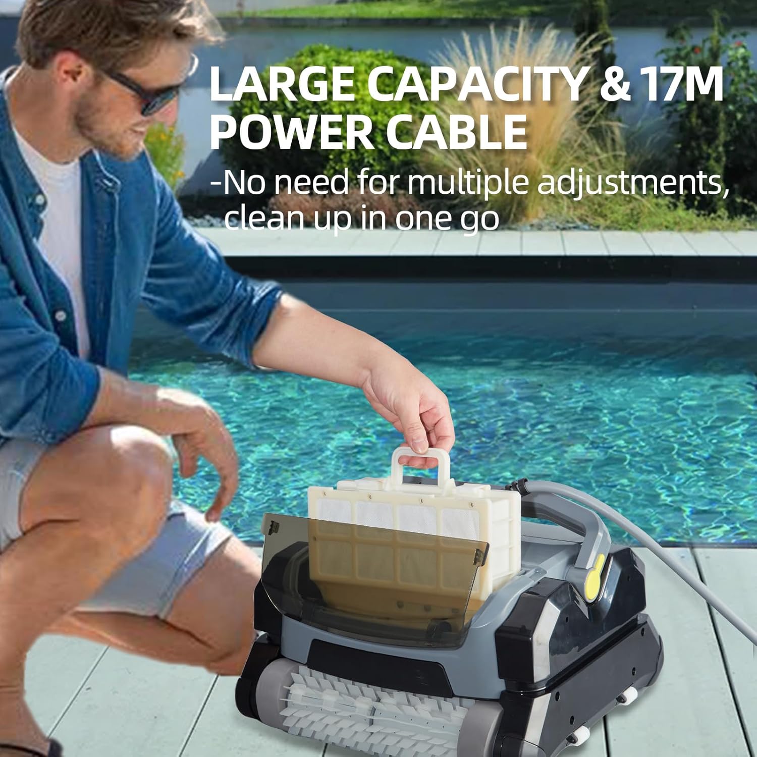 Robotic Pool Vacuum Cleaner 130W, Waterliner Clean, Wall Climbing Capability, w/Top Load Filters, Wall Climbing Scrubber Brush for Above/In-Ground Pools Up to 50FT in Length - Gray