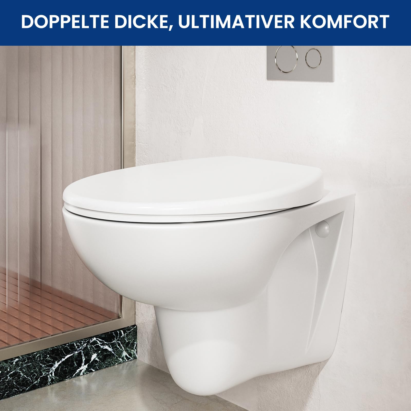 CECIPA Tapa WC Universal, Asiento Inodoro Blanco Ovalado con Cierre Suave, Tapa de Vater de Duroplast, Tapadera WC para Familia y Baño, Tapa Inodoro Montaje Fácil y Resistente - Serie DERW