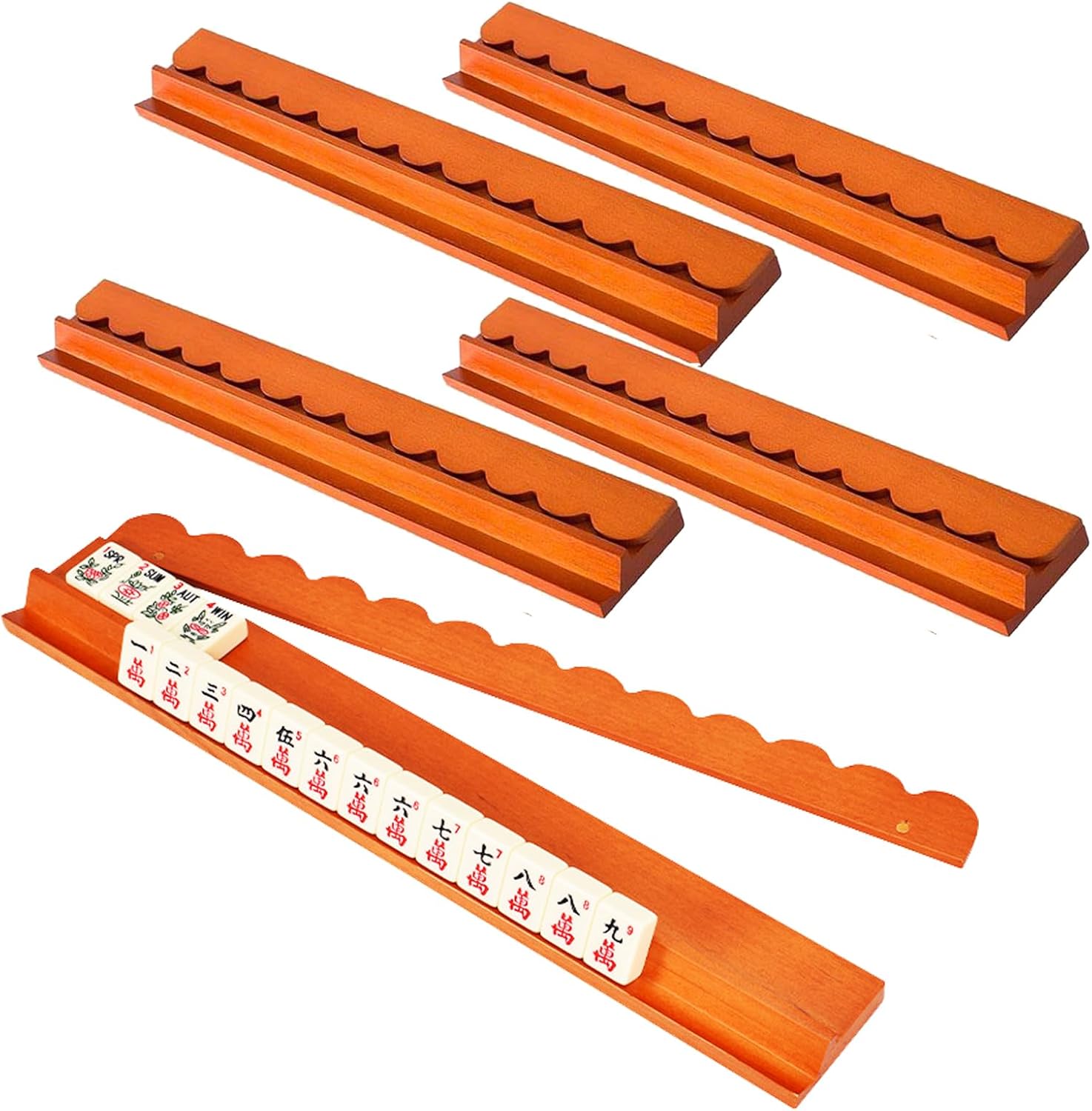 Wooden Mahjong Racks with Magnetic Pushers, 17" American Mahjong Tile Rack Set, 2-1 Non-Slip Pushers and Racks American Mah Jongg Accessories
