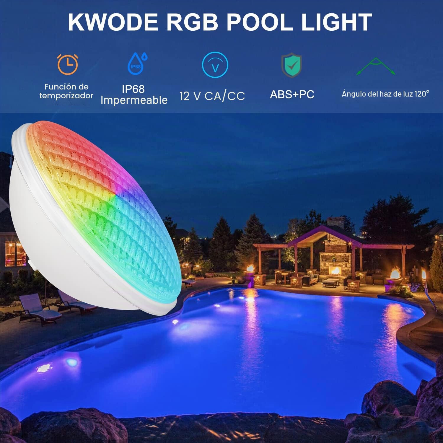 36W RGB Focos LED Piscina, Par56 luz piscina, LED Pool Light IP68 IP68 Impermeable, 12V AC/DC Pool Light RGB con Control Remoto