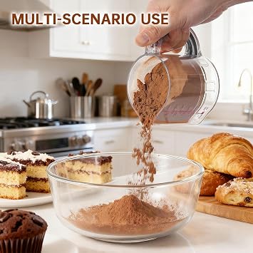 4-in-1 Adjustable Measuring Cup, Multi-Functional Kitchen Tool with Push-Button, with Adjustable Base & Scraper-Style Seal Base, Space-Saving Nesting Design for Cooking, Baking, Liquid & Dry Measure