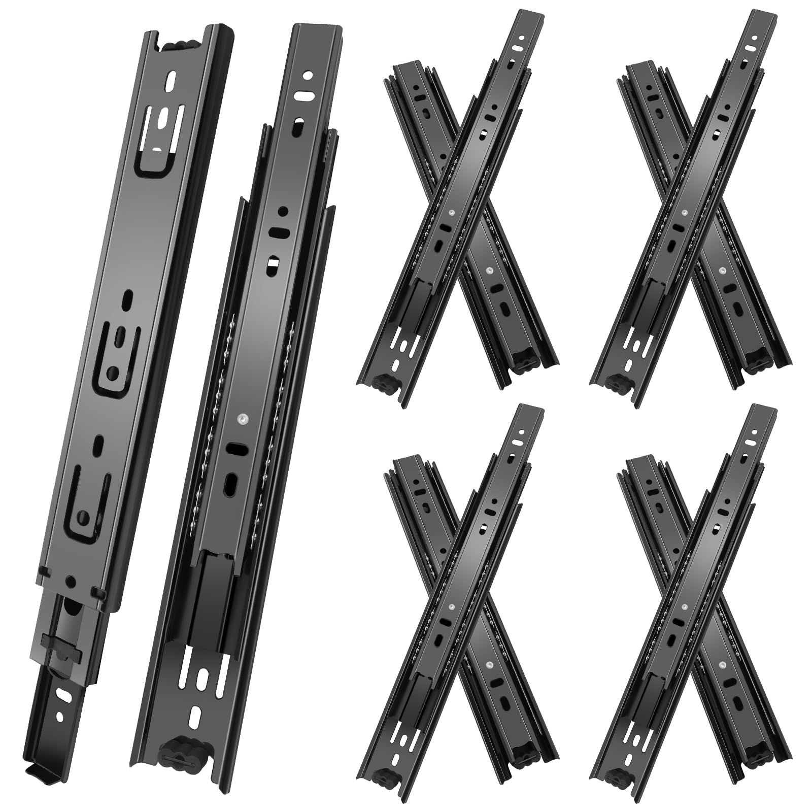 Photo 1 of 16 inch Drawer Slides 4 Pairs (8pcs) 3 fold Full Extension Side Mount Cabinet Drawer Glides 16" Black Cabinet Rails for Dresser, Cabinet, Kitchen,Trash Can, Wardrobe 100 LB Capacity