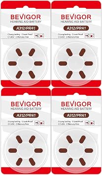 BEVIGOR Hearing Aid Batteries Size 312, Mercury Free 24 Count, 1.4V, Easy to Open and Carry, Long Lasting Batteries