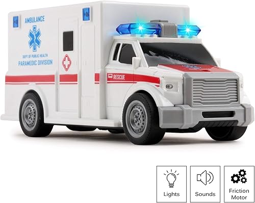 Miniatura 6 de Vokodo Ambulancia de rescate a escala 1:20 a escala 1:20 de juguete con luces y sonidos, duradero, transporte médico, vehículo de emergencia,