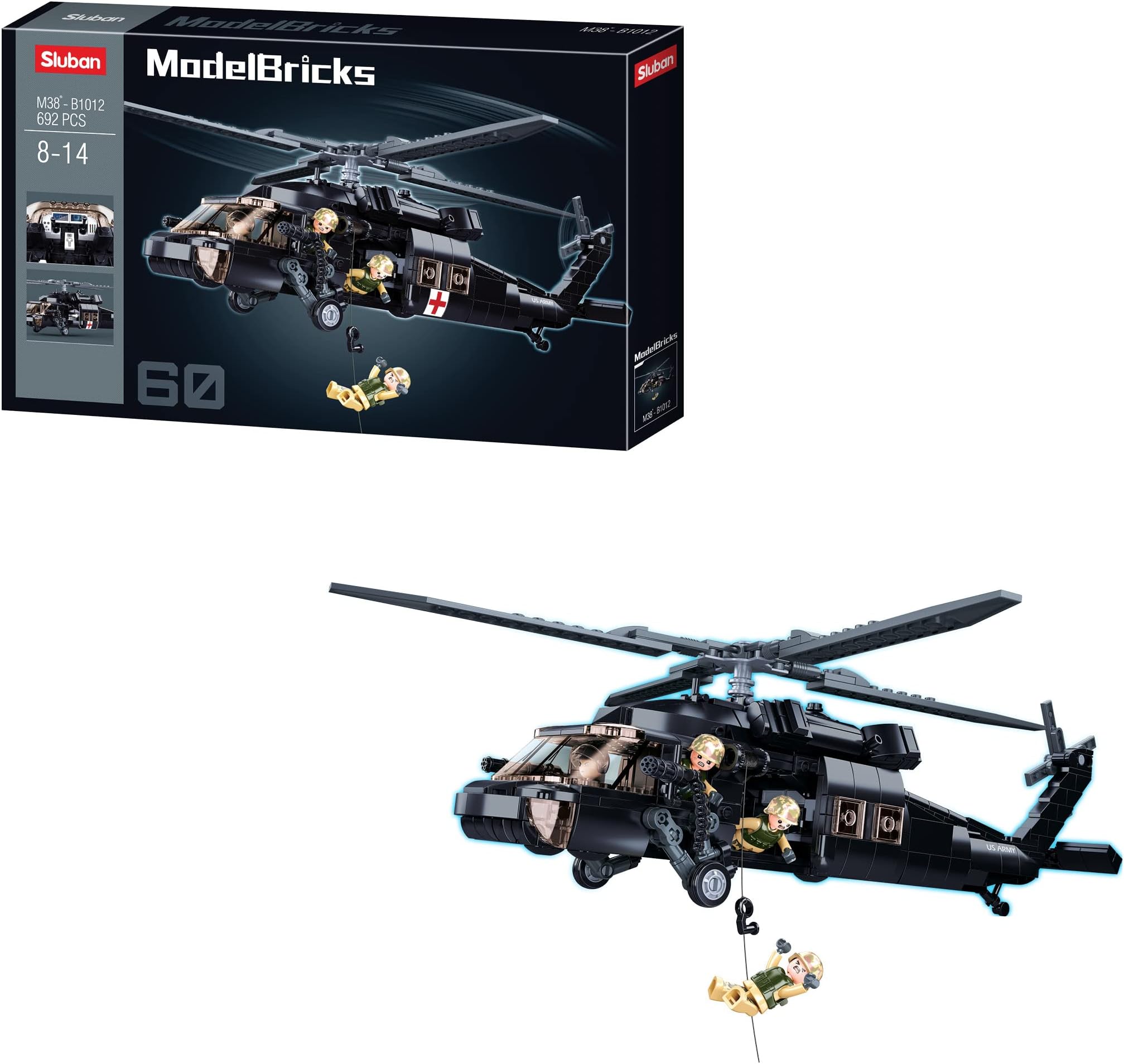 Sluban Model Bricks UH-60 Black Hawk (692 pcs) Building Blocks Kit for Boys and Girls Aged 6 Years and Above Creative Construction Set Blocks Compatible with Other Leading Brands, BIS Certified