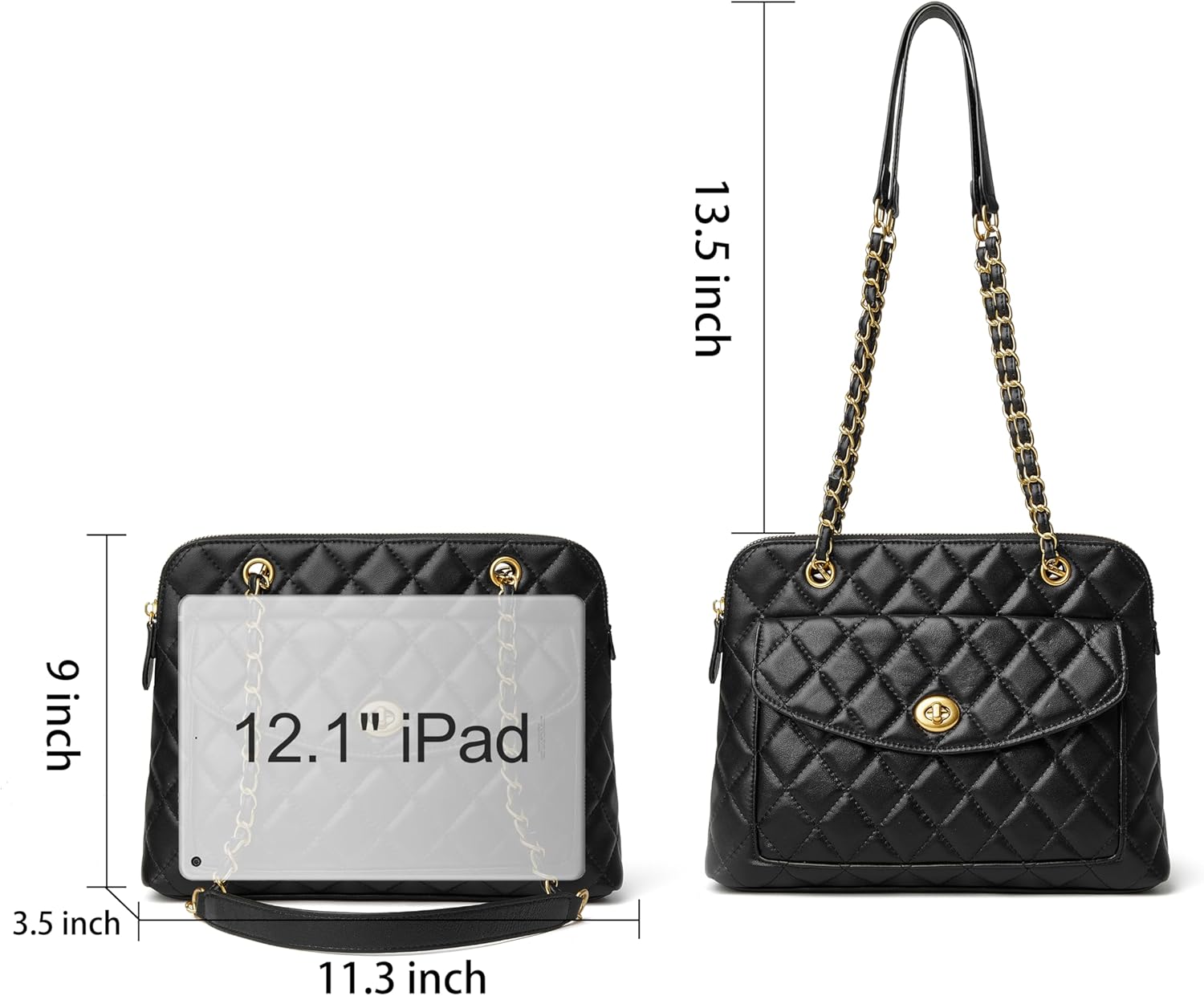 Doris&Jacky Quilted Leather Satchel Shoulder Purse for Women, Designer Long Chain Strap Tote Bag and Soft Lambskin Handbags - Image 3