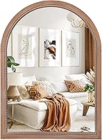 Vista 12 de Sawsile - Espejo redondo de madera, 45 cm, espejo circular rústico de granja con marco natural de madera con cuentas boho, espejo de pared