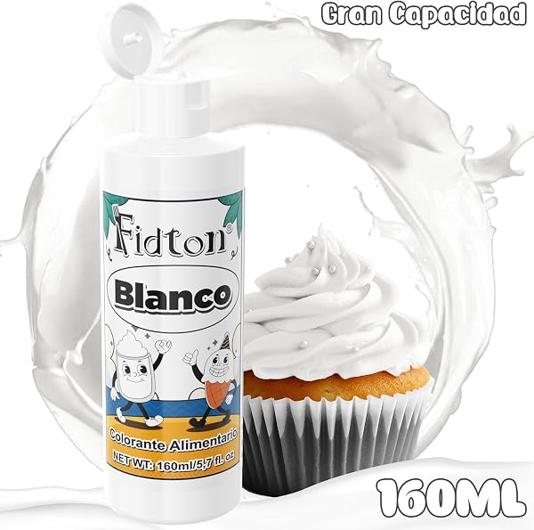 Colorante Alimentario 160ml - Gran Capacidad Colorantes Alimentarios Reposteria Altamente Concentrado para Decoración de Pasteles, Colorante Alimenticio para Fondant Colores, Macarrone - Blanco - 2