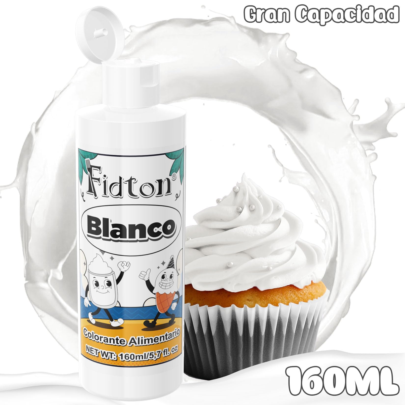 Colorante Alimentario 160ml - Gran Capacidad Colorantes Alimentarios Reposteria Altamente Concentrado para Decoración de Pasteles, Colorante Alimenticio para Fondant Colores, Macarrone - Blanco — view 2