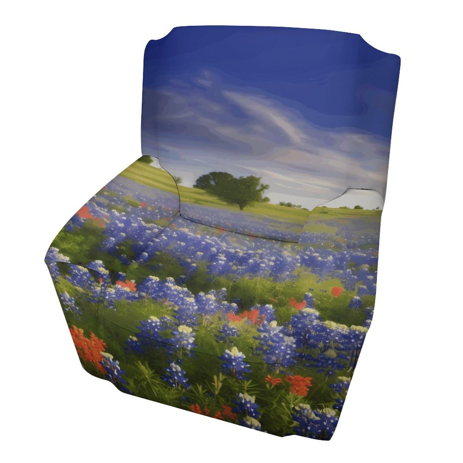 Housse de fauteuil et canapé simple motif paysage bleuets du Texas