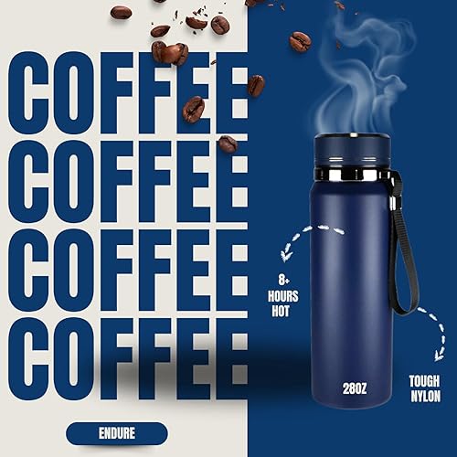 Miniatura 4 de Endure - Botella de café a prueba de fugas de 28 oz - Botellas de agua de metal selladas al vacío para calor y frío, gran capacidad, diseño duradero