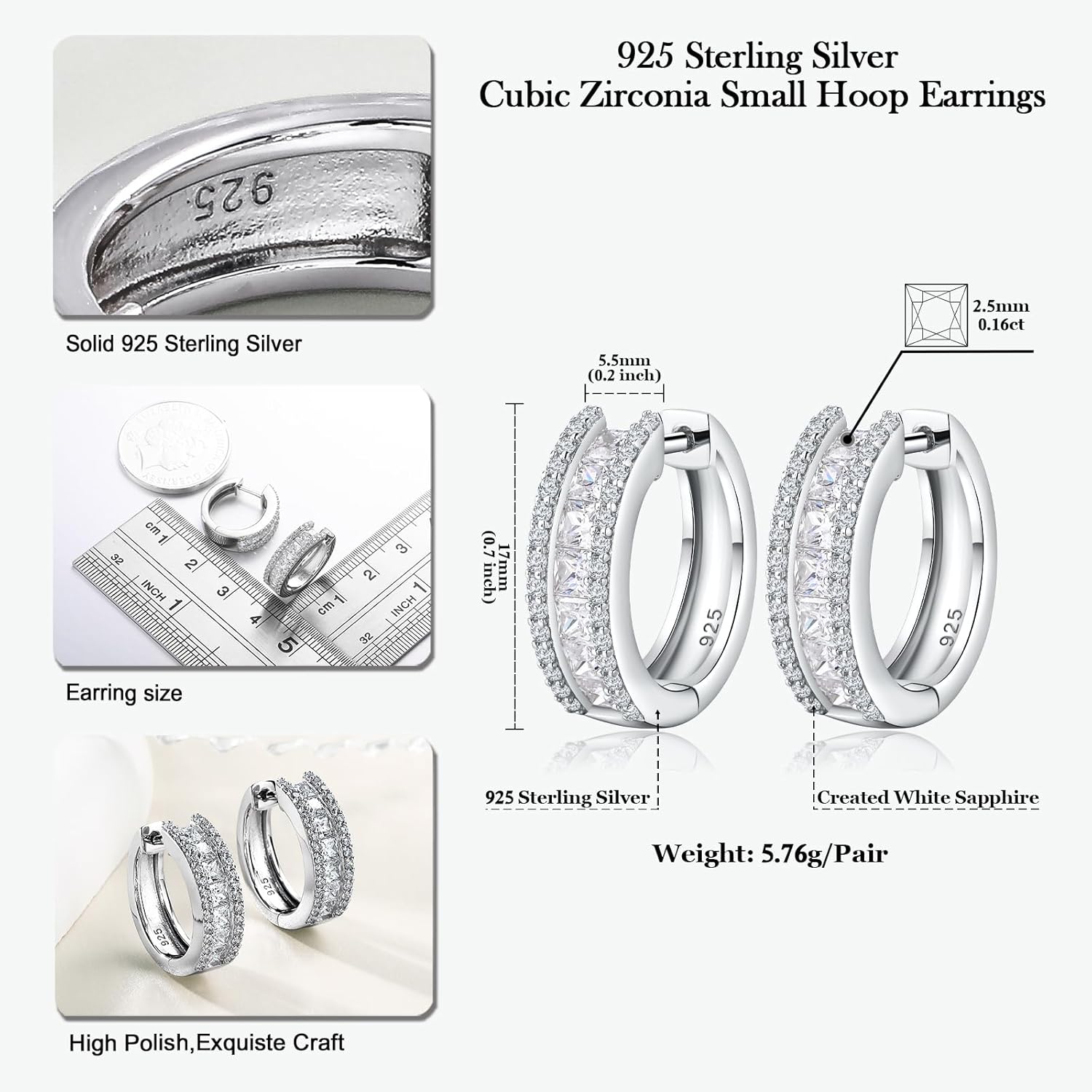 925 Sterling Silver Small Hoop Earrings for Women Colorful Created Gemstone Cubic Zirconia Chunky Huggie Hoop Earrings - Image 6