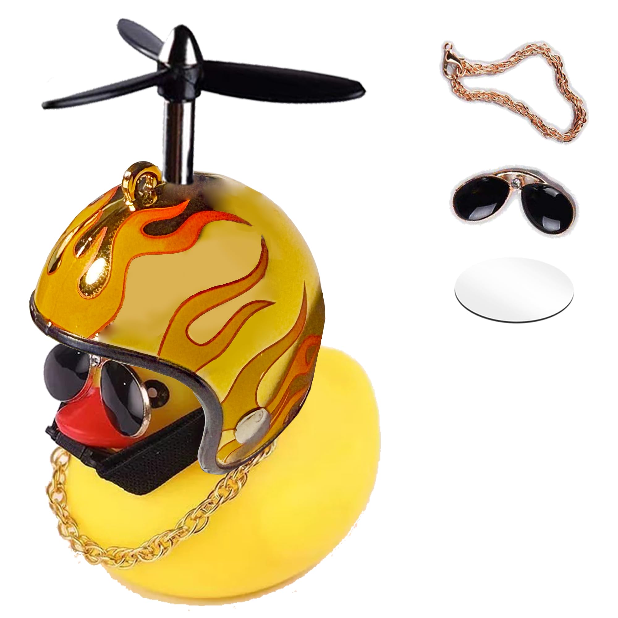 ACEDOAMARE Duck Bike Bell, Cute Rubber Yellow Duck Bicycle Accessories LED Light Propeller Cool Flame Mirror Helmet Squeeze Horns for Cycling Motorcycle Handlebar Bicycle (Mirror gold&Black fan)