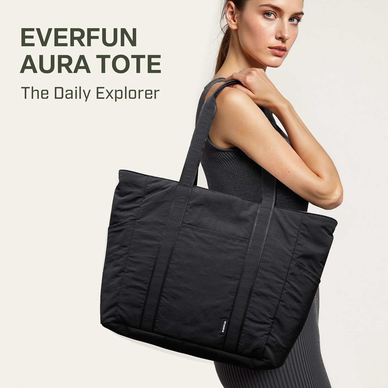 Everfun Large Tote Bag for Women, Ultra Soft Gym Tote, Everyday Yoga Washable Bag with Zipper, Travel, Beach, Laptop Work - Image 2