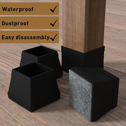 Miniatura 6 de 16 protectores cuadrados para patas de silla para suelos de madera, almohadillas de silicona para muebles de fieltro antideslizantes, fundas de