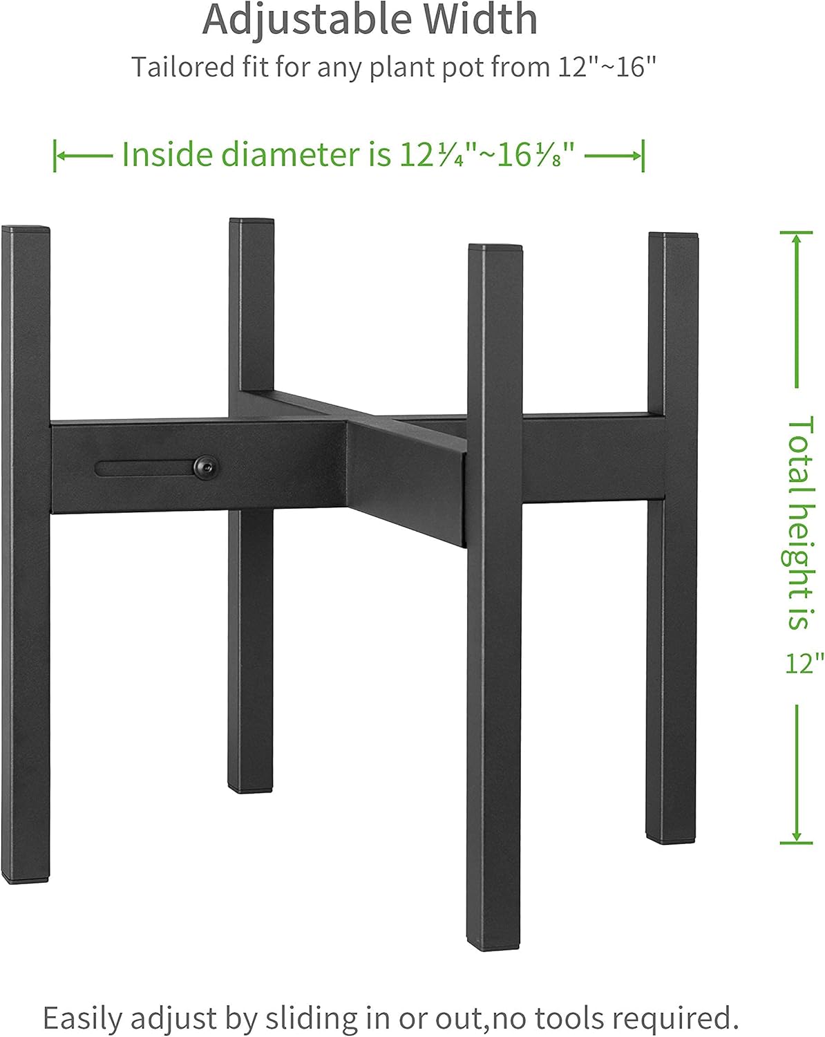 FaithLand 12" White Pot and 12~16" Adjustable Plant Stand Bundle
