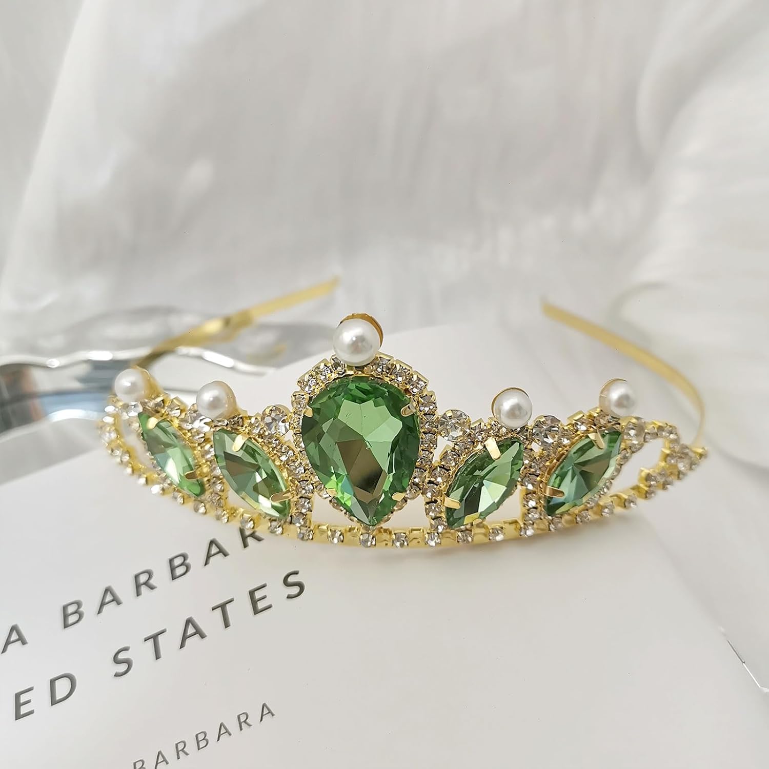 Princess Tiana Tiara Green Crown Tiana Headband Birthday Party Prom Halloween Costume Accessories Gifts - Image 7