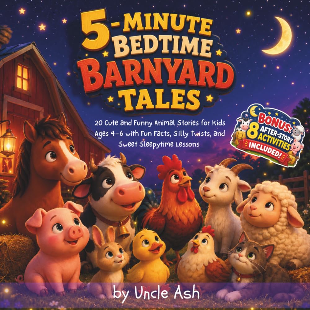 5-Minute Bedtime Barnyard Tales: 20 Cute and Funny Animal Stories for Kids Ages 4–6 with Fun Facts, Silly Twists, and Sweet Sleepytime Lessons (5-Minute Bedtime Animal Tales)