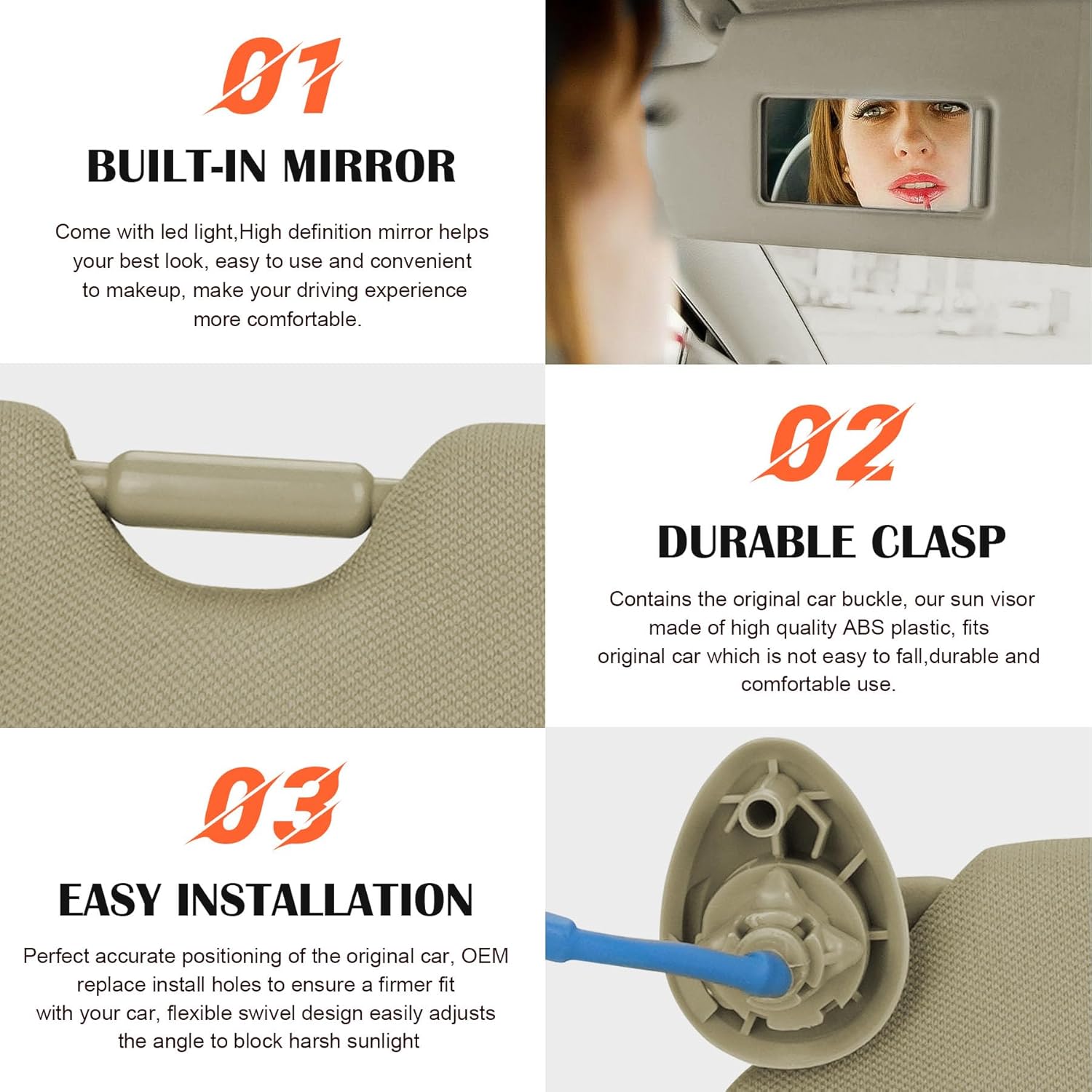 Beige Driver Left Side Sun Visor Replacement Compatible with 2008 2009 2010 2011 2012 Honda Accord Replace 83280TA0A91ZB