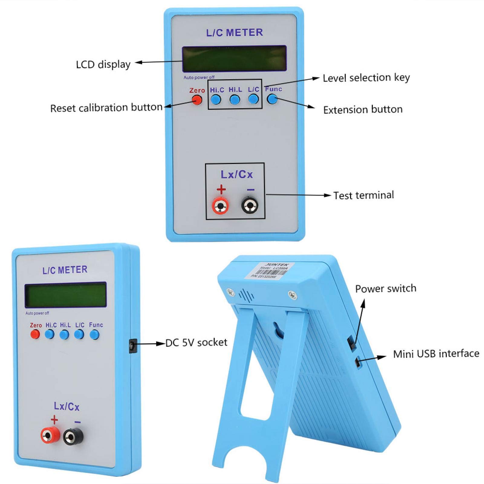 Probador LCR, Medidor L/C de pantalla LCD de resonancia LC, Multímetro de inductancia multifuncional portátil, LC-200A para investigación científica Ingeniería técnica