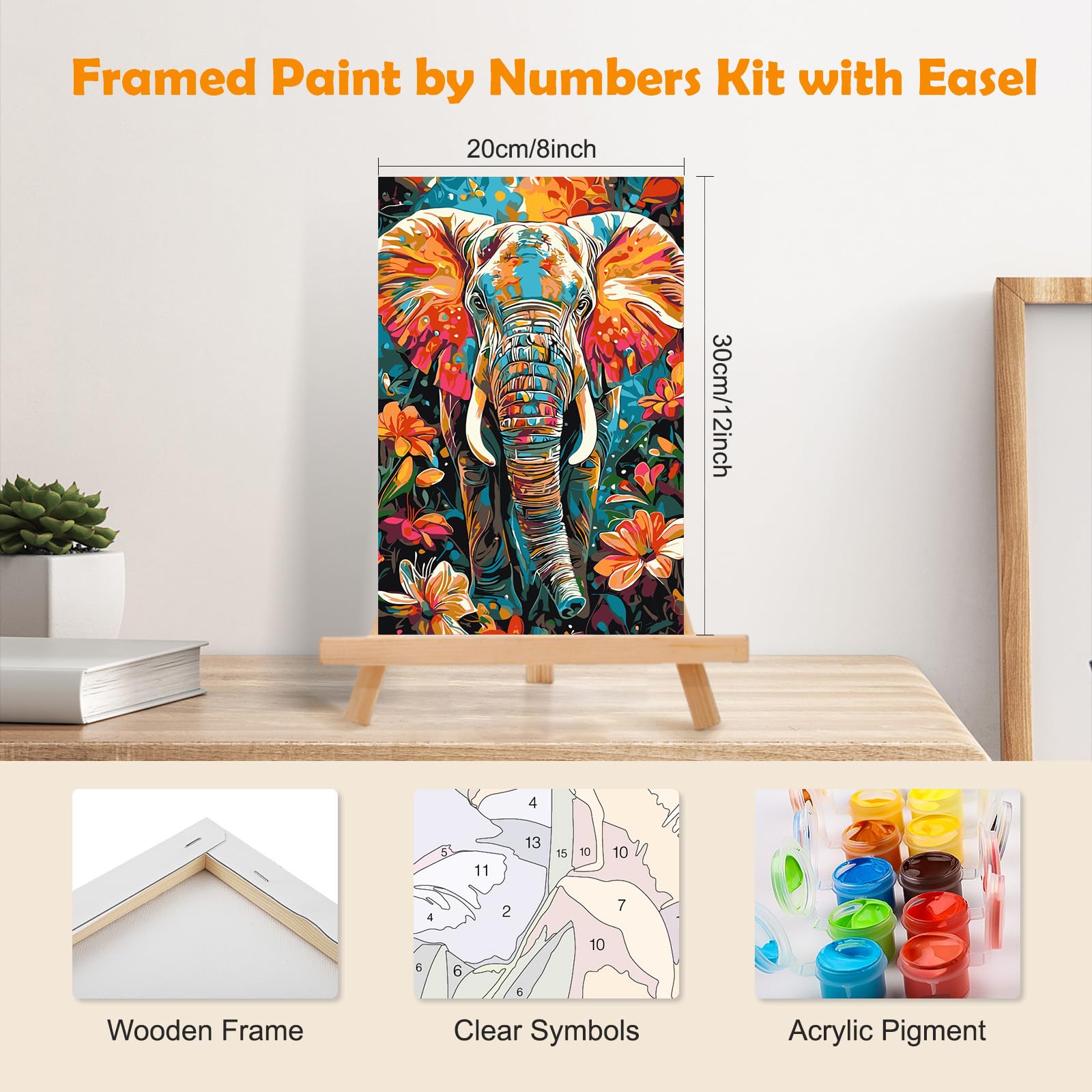 MOGTAA Peinture Par Numéro Chat & Fleurs – Kit DIY Avec Cadre Et Chevalet – Loisir Créatif Pour Adulte Et Enfant – 20x30 Cm