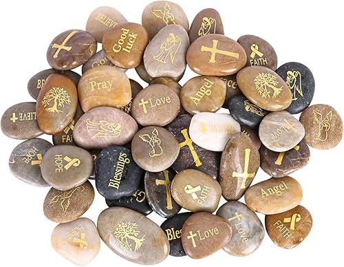 Miniatura 1 de Majorhouse 48 piedras inspiradoras grabadas con palabras inspiradoras de oración, patrón de la suerte, piedras de aliento para familiares y amigos.