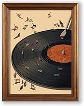 Funny Cats Picture Wall Art Minimalist Vinyl Poster Retro Music Canvas Prints 8x10 inch Gold Framed Turntable Decor Unique Animal Painting Artwork for Living Room Bedroom Music Room