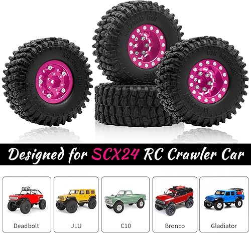 Miniatura 6 de OGRC - Ruedas 1.0, llantas de plato profundo, compensación negativa de 0.276 in, con neumáticos SS Nuevo compuesto 1.0 para Axial SCX24 Gladiator