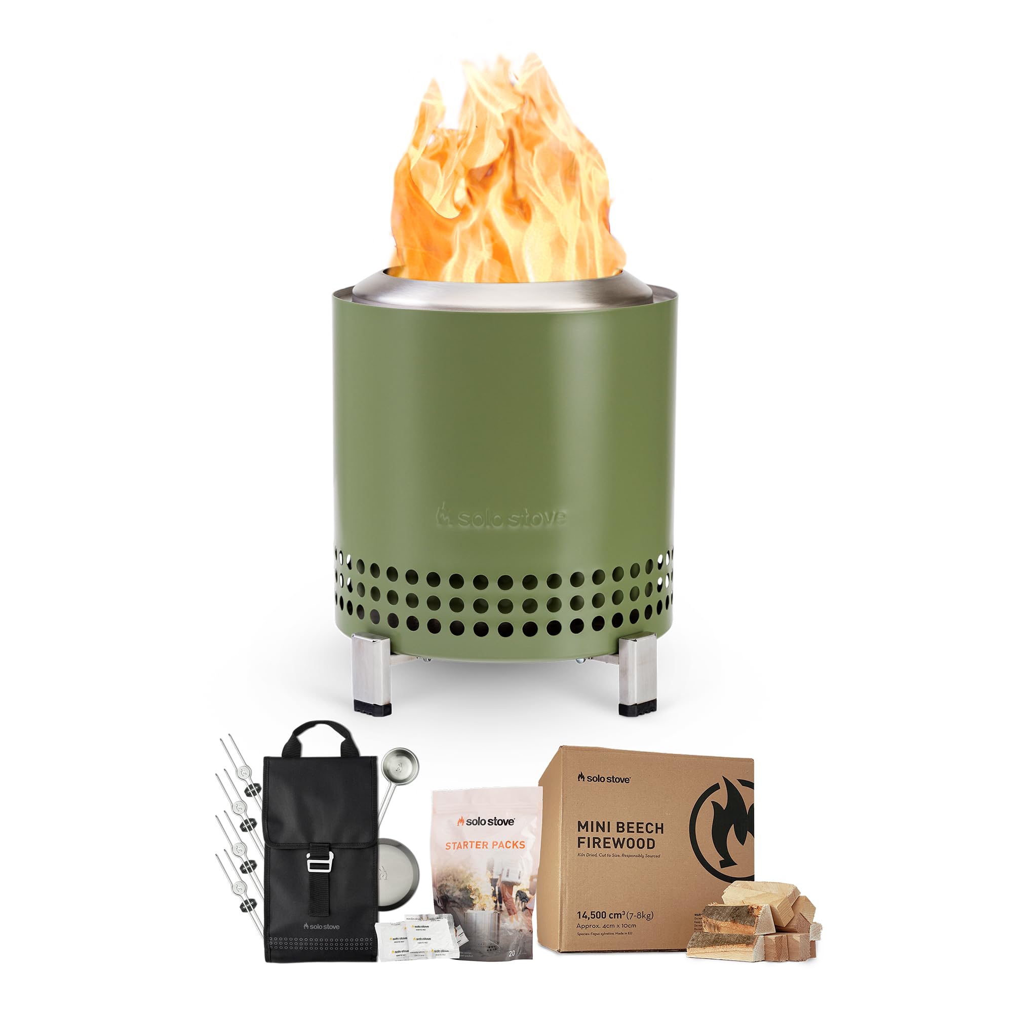 Solo Stove Mesa XL Tischfeuer Starter-Set | Inkl.Raucharmer Mini  Tischkamin, Zubehör Set, Mini Brennholz, Anzünder, Mit Pellets u0026 Holz  befeuert, Edelstahl, Masa Größe(HxB): 21,8 x 17,8cm, 1kg, Grün : Amazon.de:  Garten