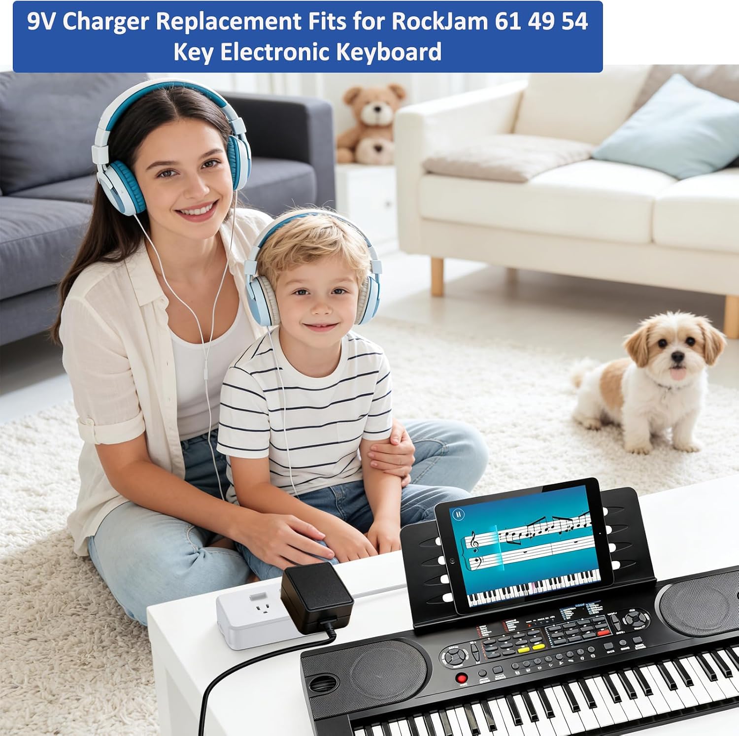 9V Charger Fit for RockJam Piano Keyboard, AC Adapter for Rock Jam 561 RJ-561 RJ561-SK 661 RJ-661 RJ661-SK RJ361 RJ5061 61 Electronic 654 RJ-654 RJ549 RJ 549 49 54 Key Digital Piano Power Supply Cord