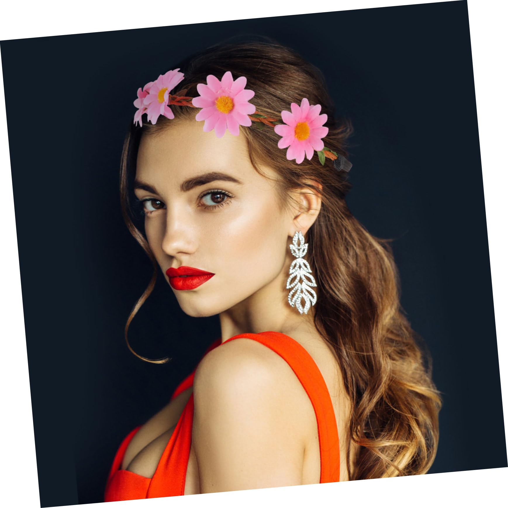 Didiseaon 40 Piezas diadema de flores de sol diadema de dama coronas de girasol de girasol s de niña guirnalda de de pelo ajustable de tela con margaritas rosa