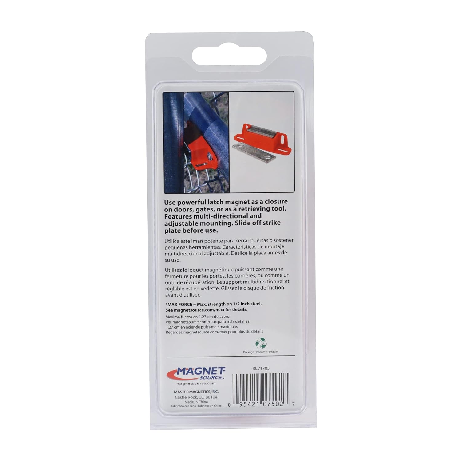 Master Magnetics Ceramic Universal Magnet Latch with Strike-Plate - Strong Heavy-Duty Magnets for Cabinet Doors - 2-Way Mounting - 50 lb Pull Each - 4.25" L x 0.938" W x 1.125" H - Red - 2-Pack