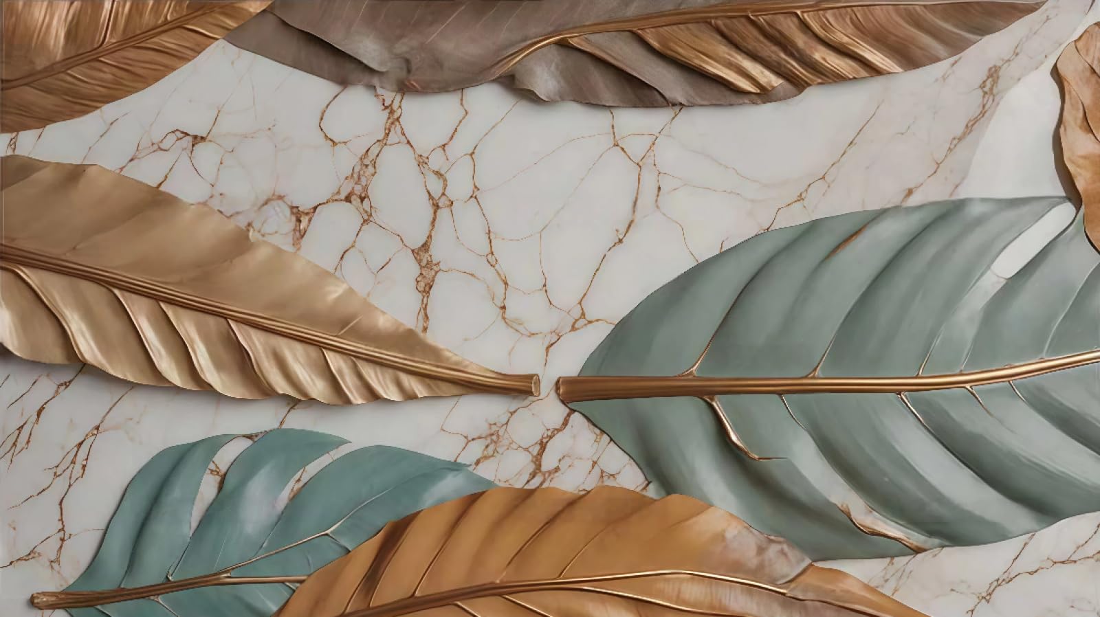 Tapeta nowoczesna trójwymiarowa kawa zielone liście łupek łączenie brązowy marmurowy wzór TV sofa tło ściana sypialnia salon gabinet mural, 3D, 150 x 105 cm