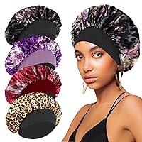 Vista 1 de 4 gorros de seda para dormir, gorro de satén para mujeres negras, hombres y mujeres para cabello rizado, gorro de ducha elástico con estampado