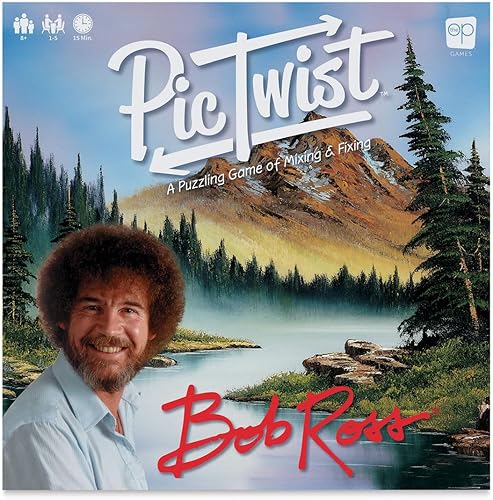 USAOPOLY PicTwist: Bob Ross | Gira, mueve e intercambia azulejos para completar la imagen | Juego de rompecabezas familiar con ilustraciones y