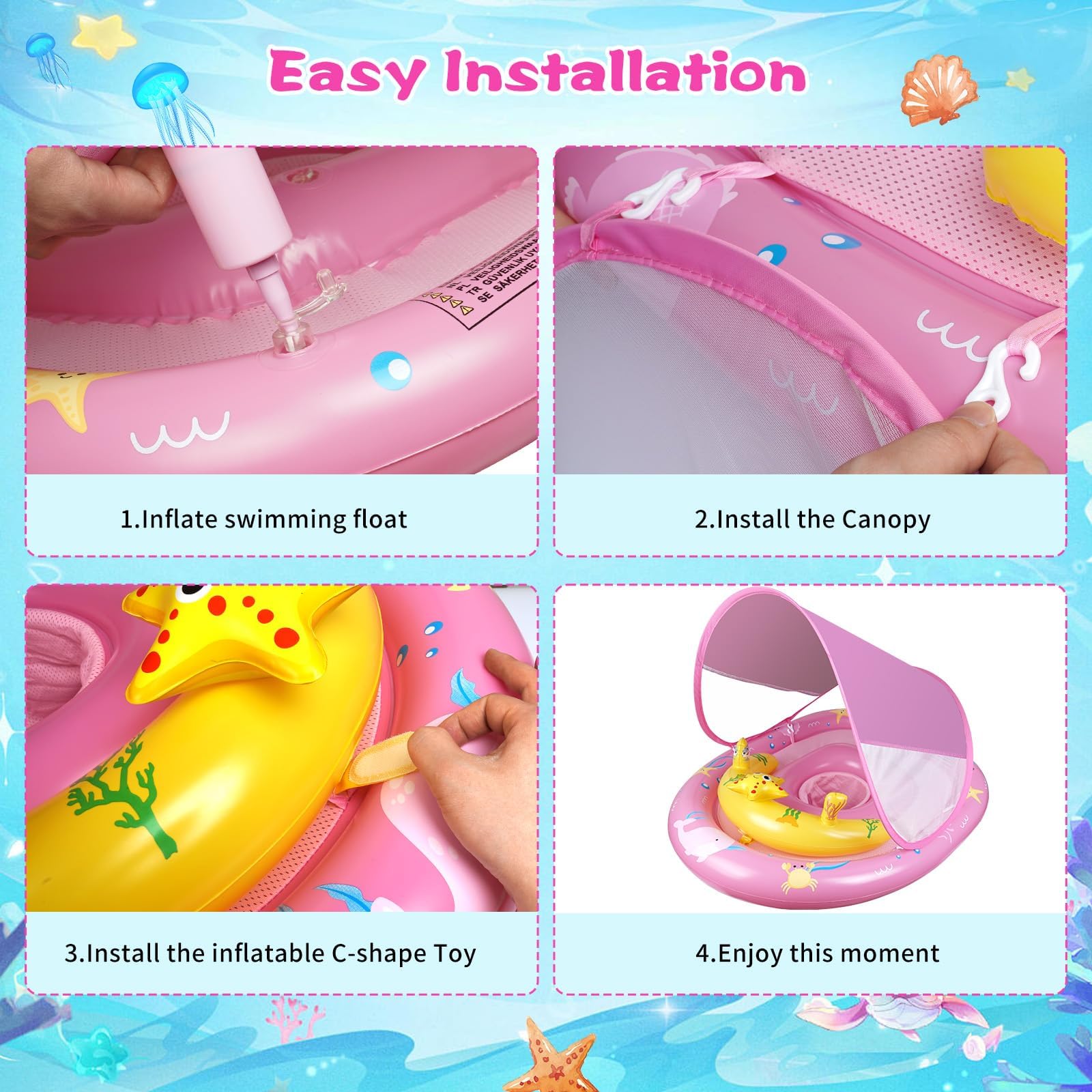 Schwimmring Baby, Aufblasbarer Baby-Schwimmkörper mit Sicherheitssitz, Lustiges Wasserspielzeug, Badezubehör für Babys im Alter von 3–36 Monaten, Kinder, Kleinkinder.