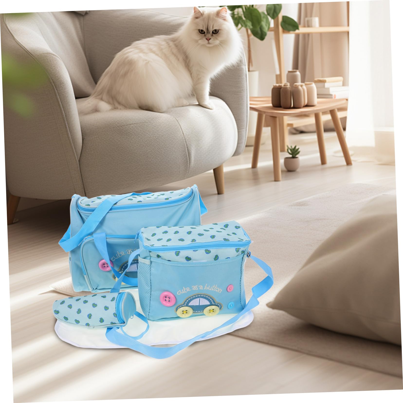 4-In-1 Multifunktions Wickeltasche Reise Baby Tasche mit Großem Fassungsvermögen und Autodesign (Himmelblau)