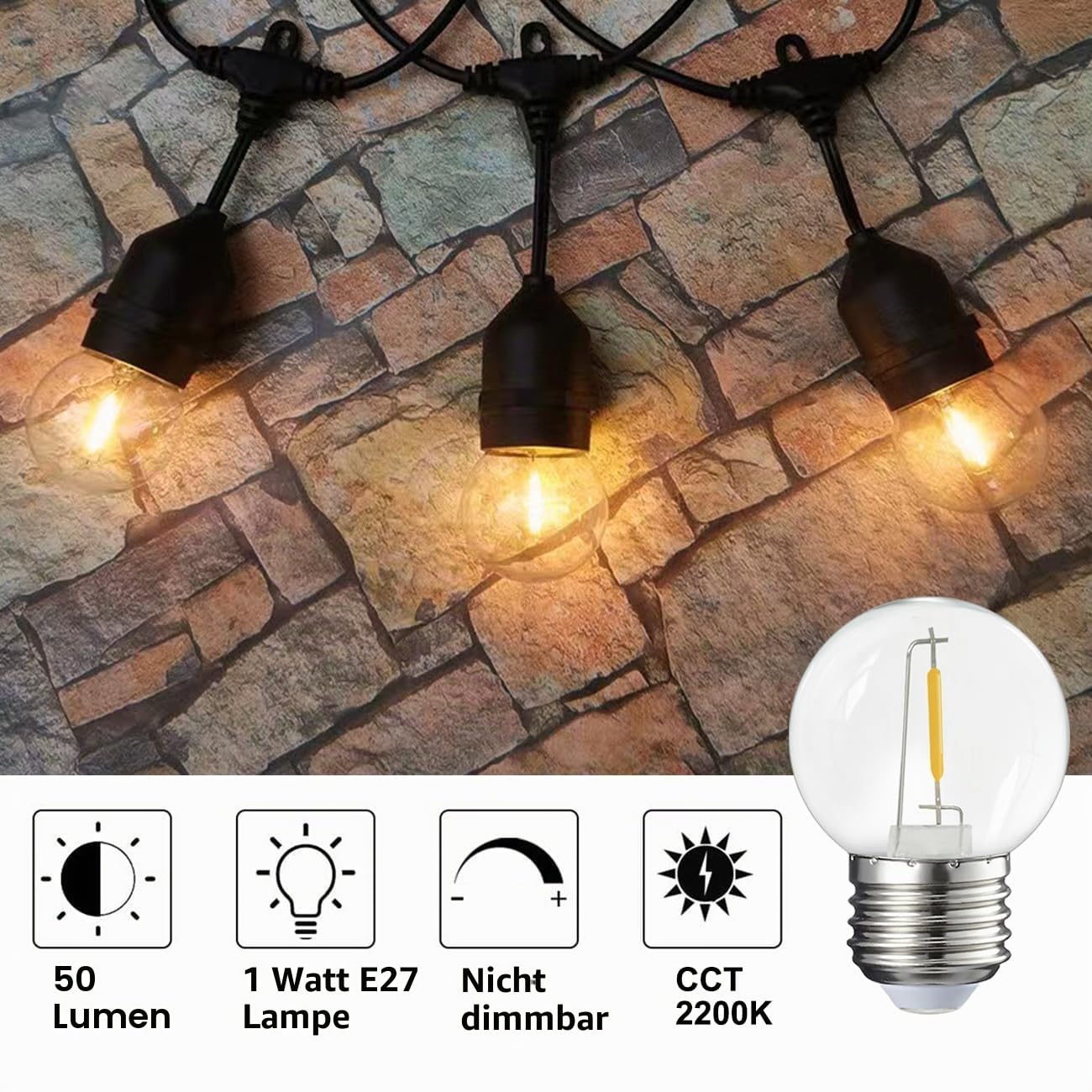 40 Stück E27 LED Warmweiss 1W für Lichterkette, Kunststoff Vintage Glühbirne G45 1W LED Filament Lampe Ersetzt 5 Watt Edison Glühbirne,2700K,AC220V