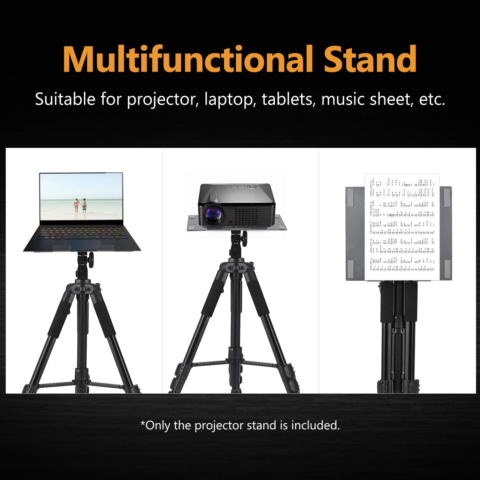Andoer Soporte multifuncional para proyector Trípode portátil portátil trípode altura ajustable 19,6 pulgadas a 58,6 pulgadas con placa para ordenador portátil proyector