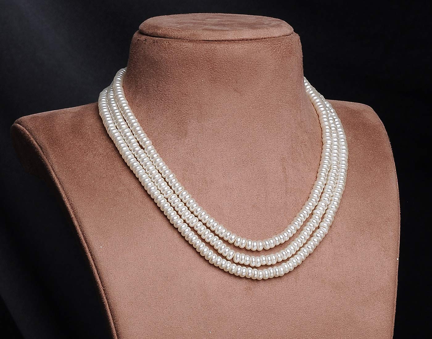 VISHAKA PEARLS AND JEWELLERS Whit 3 Layered Pearl Party Wear Necklace Set for Women 2