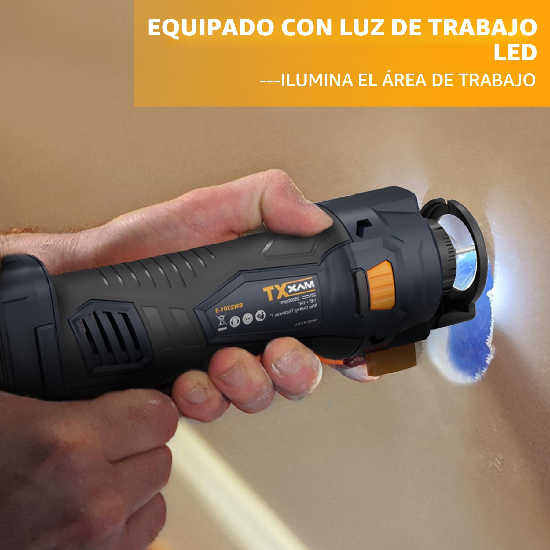 Fresadora de Corte a Batería, MAXXT Sierra de Corte con LED 20V 28000RPM, Herramientas de Corte de Yeso sin Cable para Contrechapado/Madera/Yeso（Incluye Baterías y Cargadores）