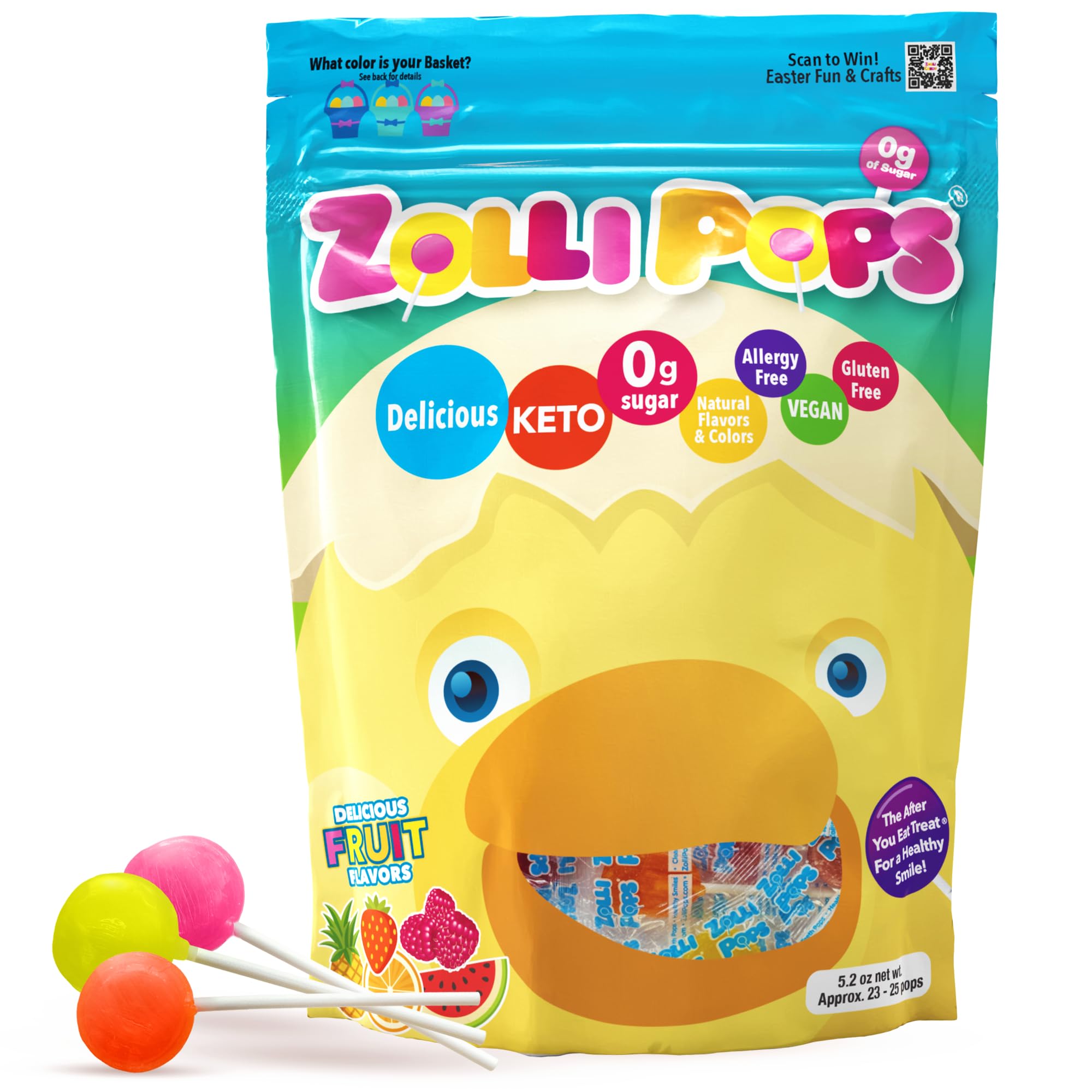 Zollipops Osterfrüchte, sortiert, 150 ml (Küken) – Feiern Sie Ostern mit verschiedenen Fruchtaromen in einer kükenförmigen Packung für einen zahnfreundlichen und lustigen Leckerbissen
