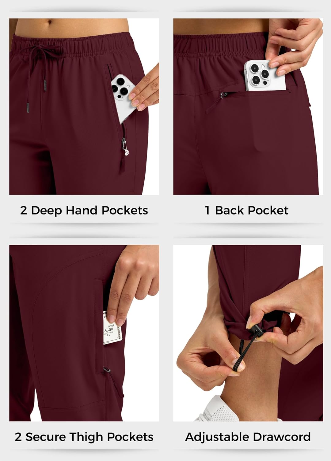 Willit Women's Hiking Pants Quick Dry Cargo Pants Lightweight Water Resistant Travel Golf Pockets Petite/Regular/Tall