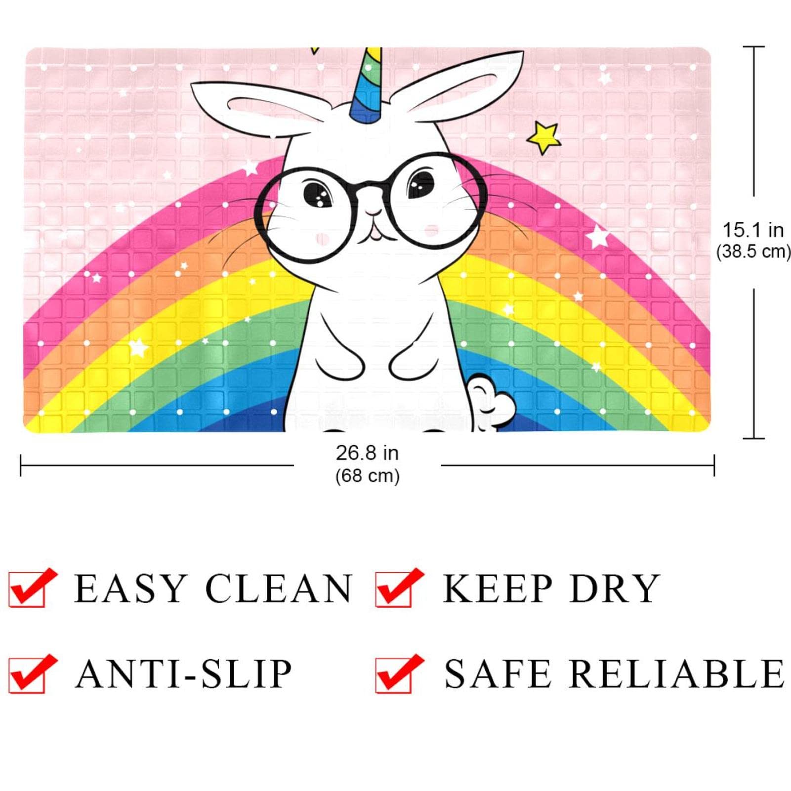 Badematte für Kinder, Motiv: niedliches Einhorn/Kaninchen, rutschfeste Badewannenmatte, Duschmatte für Babys, Kleinkinder, maschinenwaschbar, 40 x 70 cm