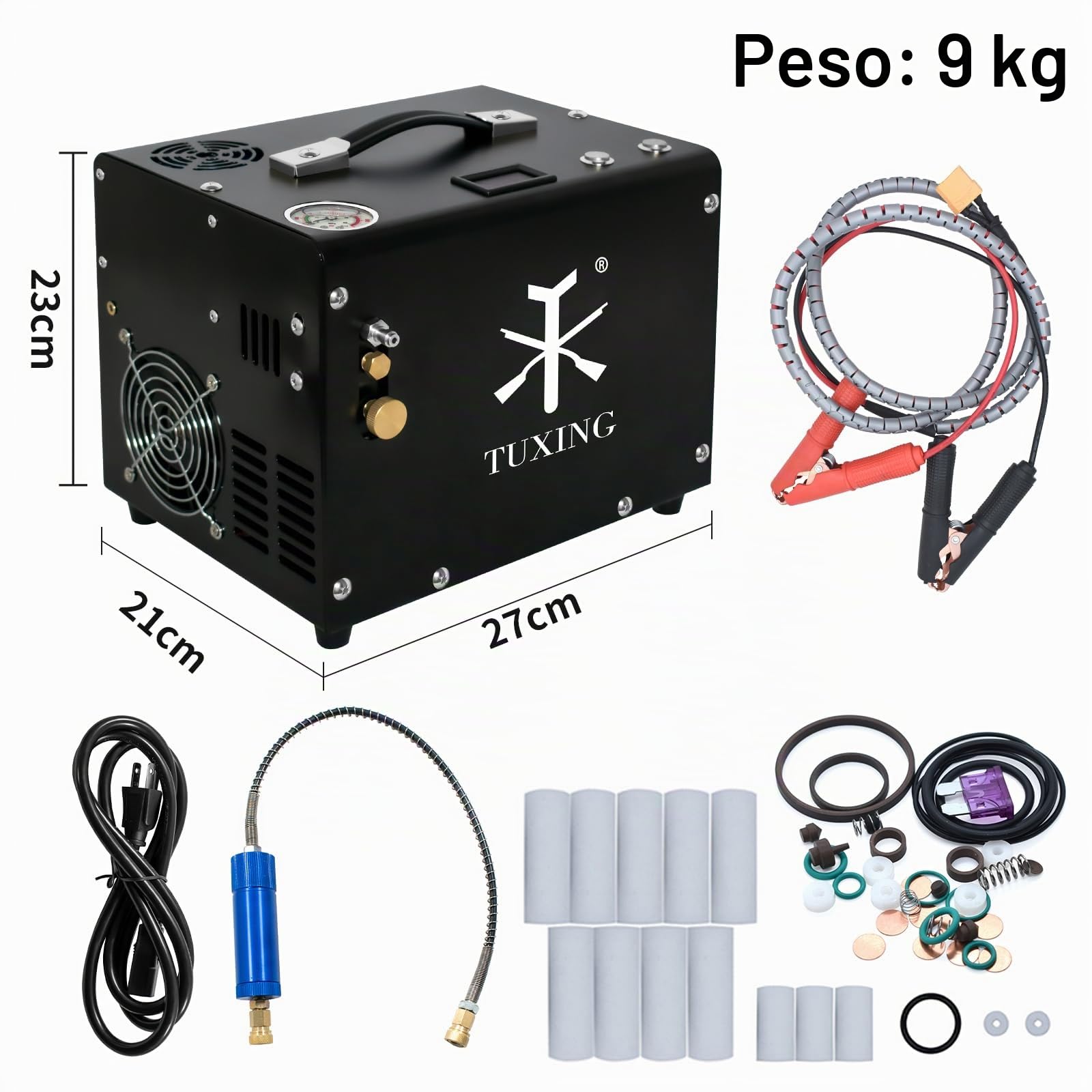 Compressore d'aria TUXING 300Bar Pcp, senza olio/acqua, trasformatore/sistema di scarico integrato, pompa per fucili ad aria compressa PCP e pistole ad aria compressa